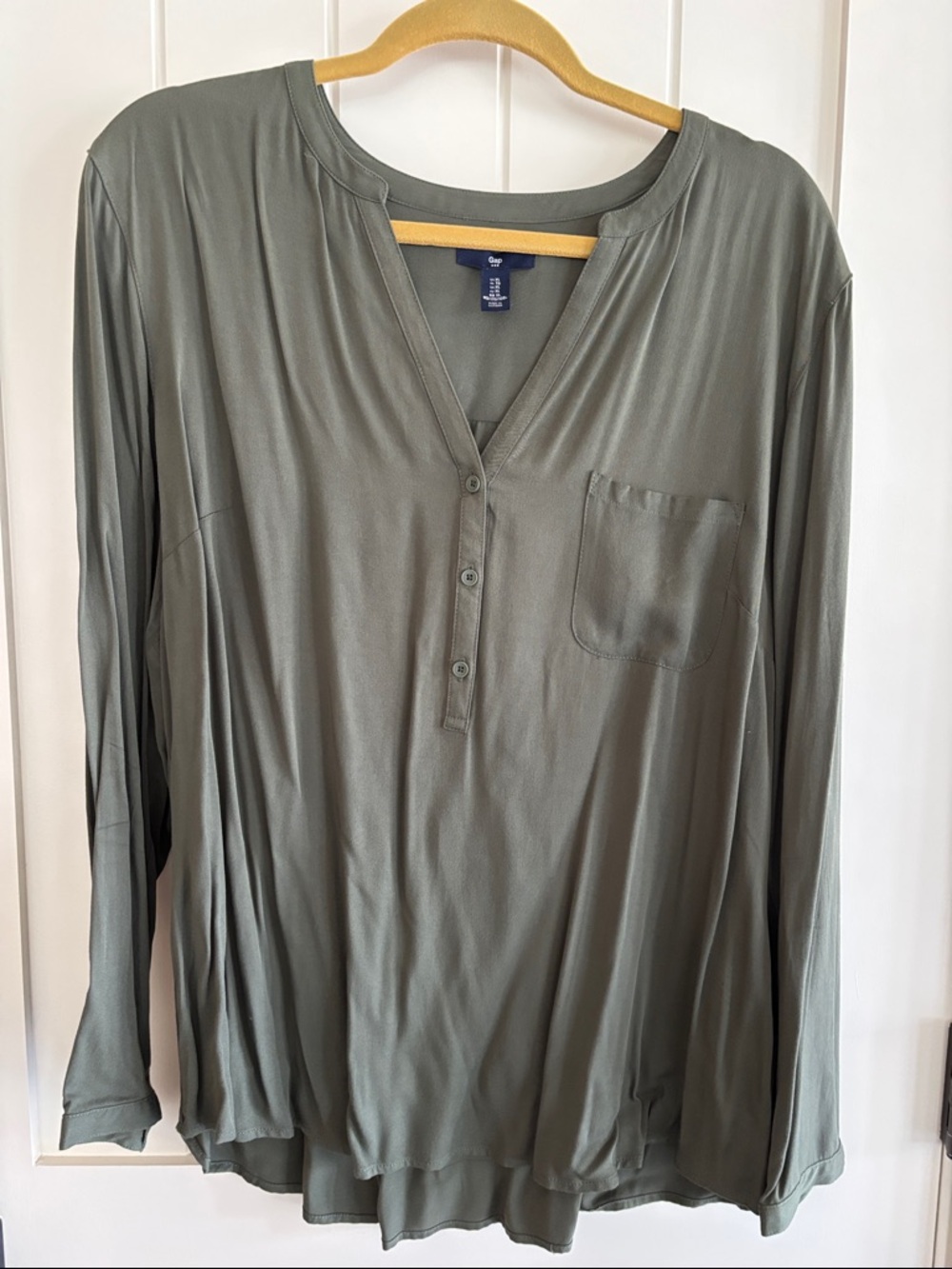 GAP Olive Green Long-Sleeve Henley with Chest Pocket